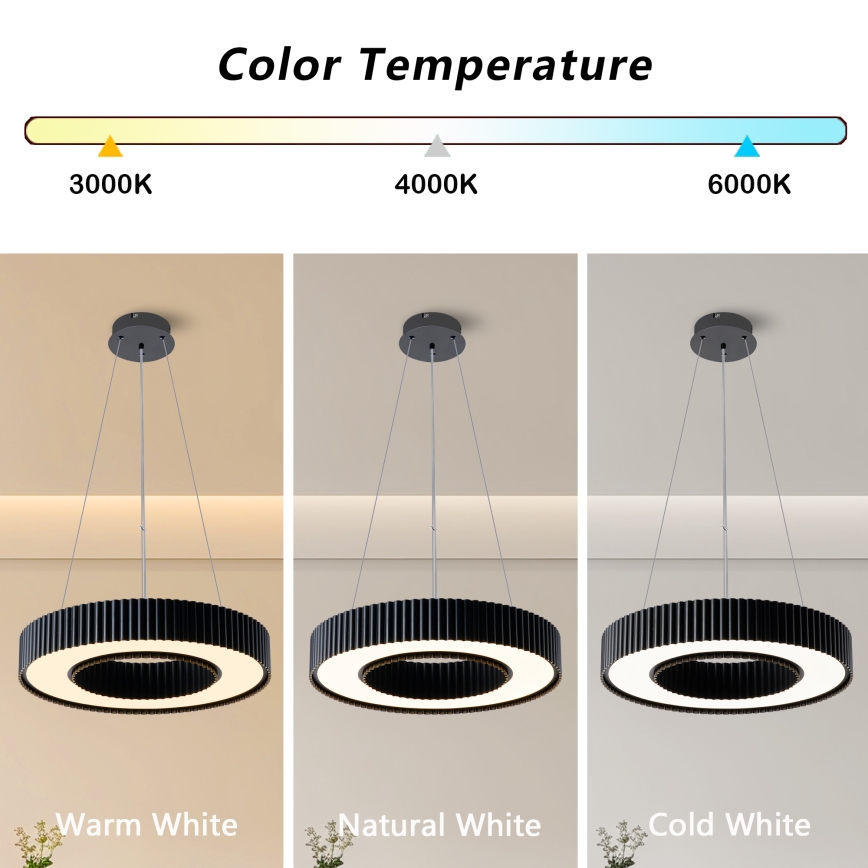Brilagi - LUMIX dimbare LED-hanglamp aan staalkabel, 48W, 230V, 3000-6000K, zwart, Ø 50 cm + afstandsbediening