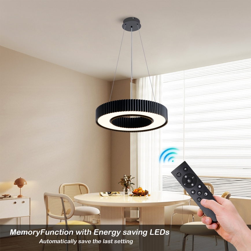 Brilagi - LUMIX dimbare LED-hanglamp aan staalkabel, 48W, 230V, 3000-6000K, zwart, Ø 50 cm + afstandsbediening