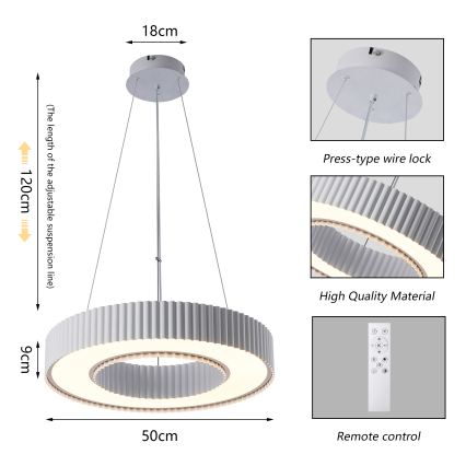Brilagi - LUMIX LED dimbare hanglamp aan kabel, 48W/230V, 3000–6000K, wit, Ø 50 cm + afstandsbediening