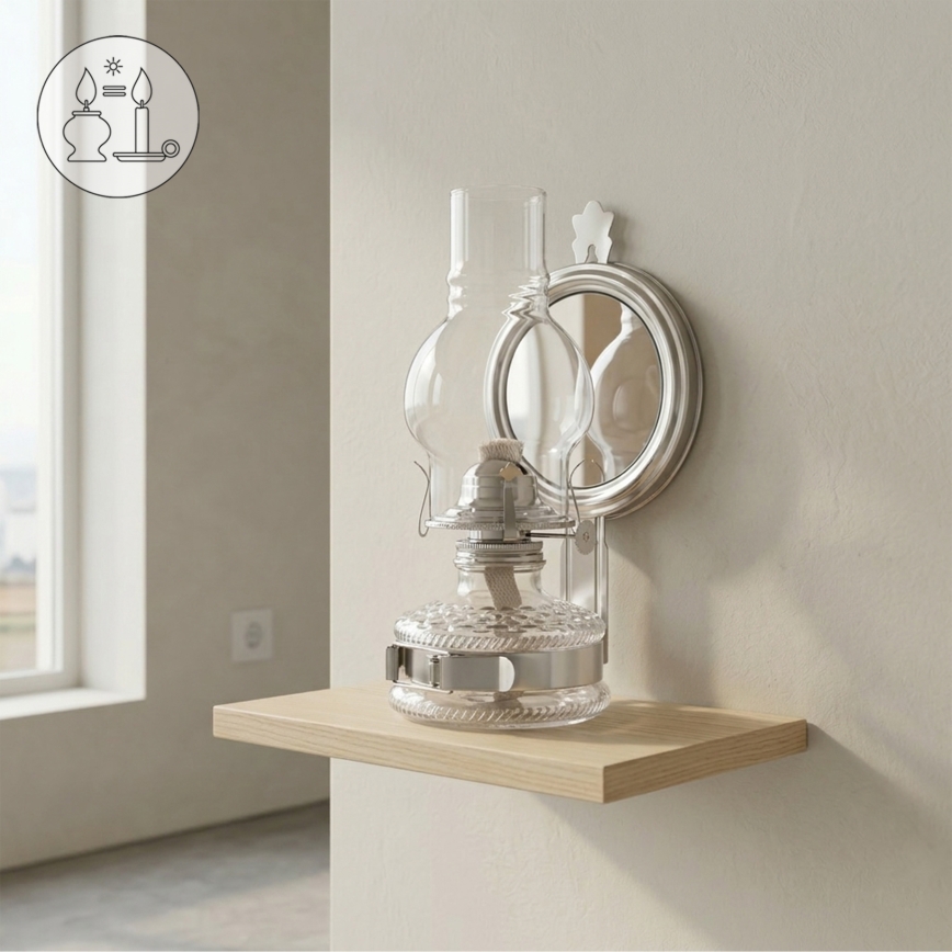 Brilagi - MERLIN petroleumlamp met spiegel, glanzend chroom