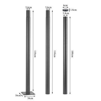 Brilagi - Metalen lichtmast voor buitenverlichting URBAN, 3 m, Ø 58 mm, grijs