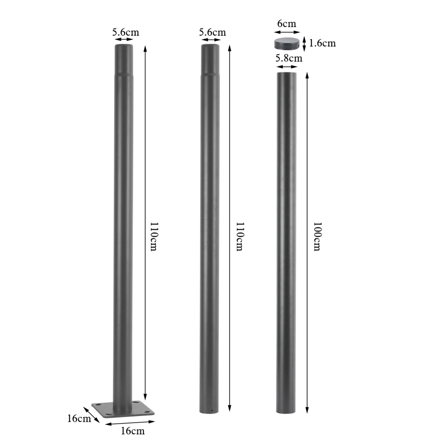 Brilagi - Metalen lichtmast voor buitenverlichting URBAN, 3 m, Ø 58 mm, grijs