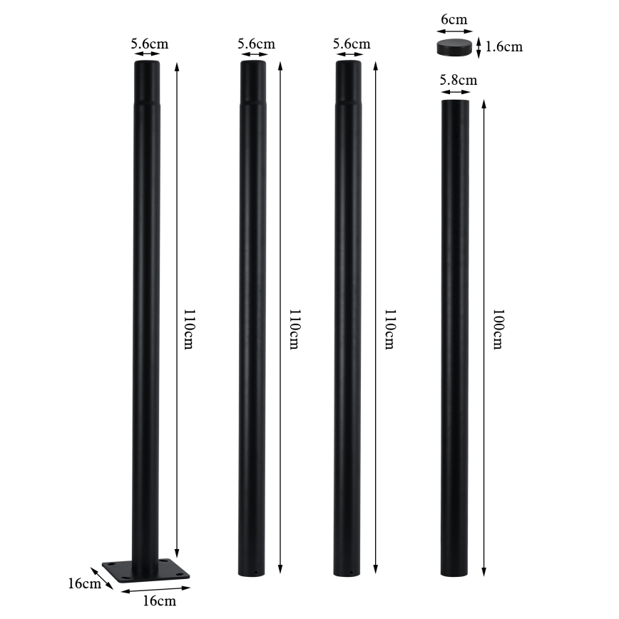 Brilagi - Metalen paal voor URBAN buitenlichtmast, 4 m, Ø 58 mm, zwart