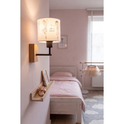 Brilagi - Kinderwandlamp BOBO WOOD 1xE27/25W/230V eiken/zwart/wit/roze/balletschoentjes