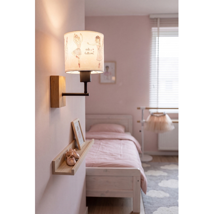 Brilagi - Kinderwandlamp BOBO WOOD 1xE27/25W/230V eiken/zwart/wit/roze/balletschoentjes