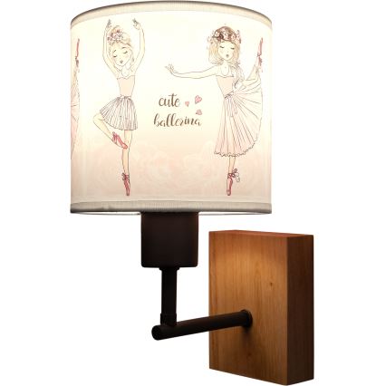 Brilagi - Kinderwandlamp BOBO WOOD 1xE27/25W/230V eiken/zwart/wit/roze/balletschoentjes