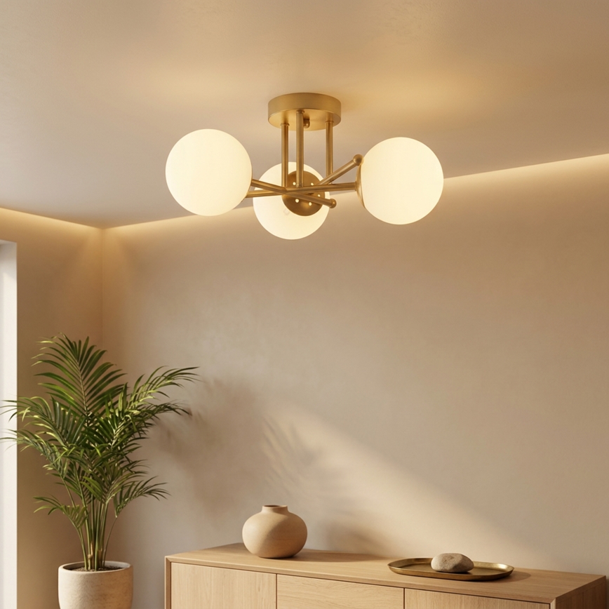 Brilagi - Opbouw plafondlamp MALIVA 3xE14/15W/230V goud/wit