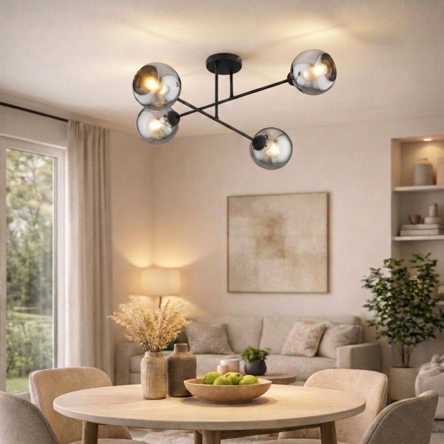 Brilagi - Opbouwkroonluchter 4xE27/60W/230V zwart/rookgrijs