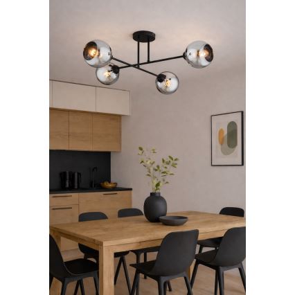 Brilagi - Opbouwkroonluchter 4xE27/60W/230V zwart/rookgrijs