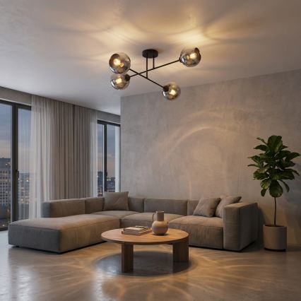 Brilagi - Opbouwkroonluchter 4xE27/60W/230V zwart/rookgrijs