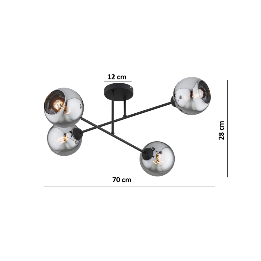 Brilagi - Opbouwkroonluchter 4xE27/60W/230V zwart/rookgrijs