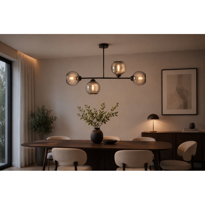 Brilagi - Opbouwkroonluchter DIOR 4xE27/60W/230V zwart/rookgrijs