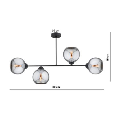 Brilagi - Opbouwkroonluchter DIOR 4xE27/60W/230V zwart/rookgrijs