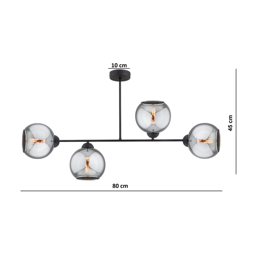 Brilagi - Opbouwkroonluchter DIOR 4xE27/60W/230V zwart/rookgrijs