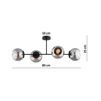 BRILAGI - Opbouwkroonluchter DIOR 4xE27/60W/230V zwart/rookgrijs