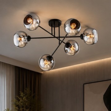 Brilagi - Opbouwkroonluchter DIOR 6xE27/60W/230V zwart/rookgrijs