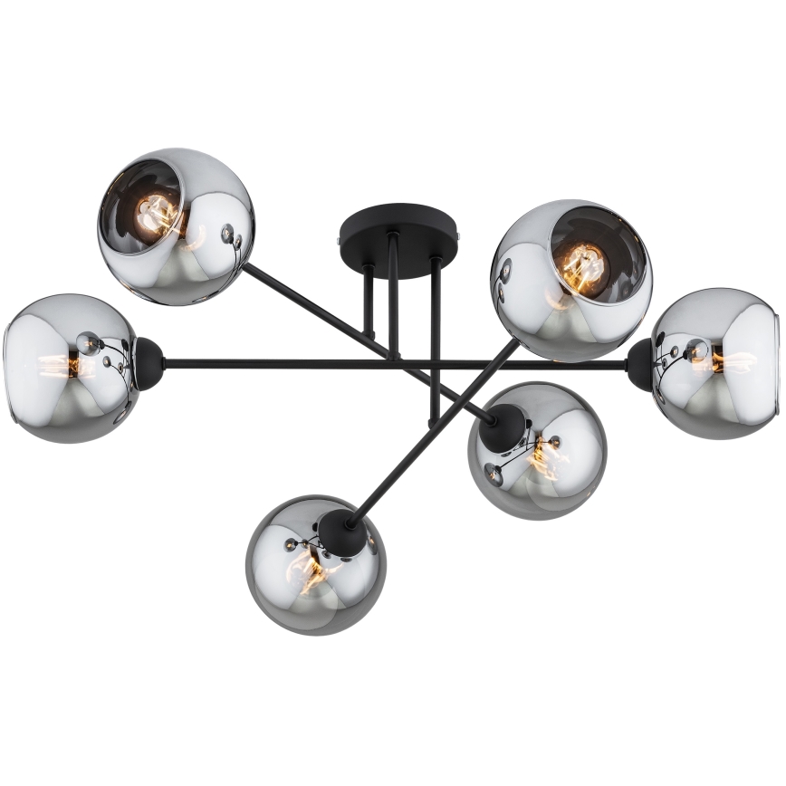 Brilagi - Opbouwkroonluchter DIOR 6xE27/60W/230V zwart/rookgrijs