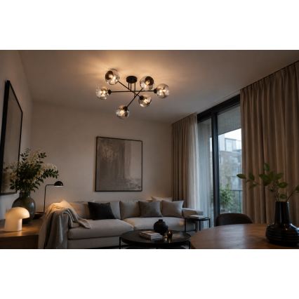 Brilagi - Opbouwkroonluchter DIOR 6xE27/60W/230V zwart/rookgrijs