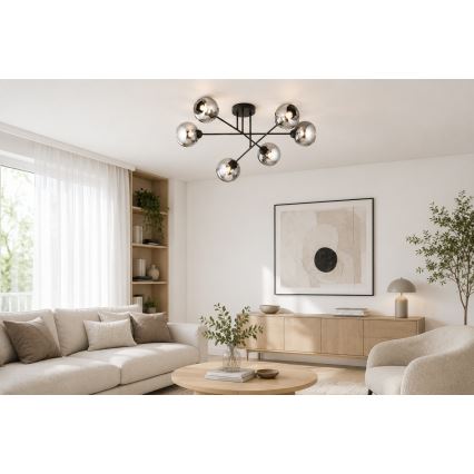 Brilagi - Opbouwkroonluchter DIOR 6xE27/60W/230V zwart/rookgrijs