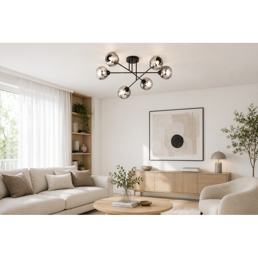 Brilagi - Opbouwkroonluchter DIOR 6xE27/60W/230V zwart/rookgrijs