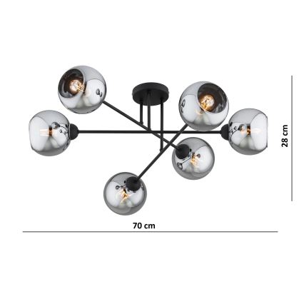 Brilagi - Opbouwkroonluchter DIOR 6xE27/60W/230V zwart/rookgrijs