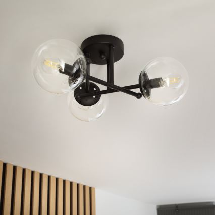 Brilagi - Opbouwkroonluchter MALIVA 3xE14/15W/230V zwart/helder