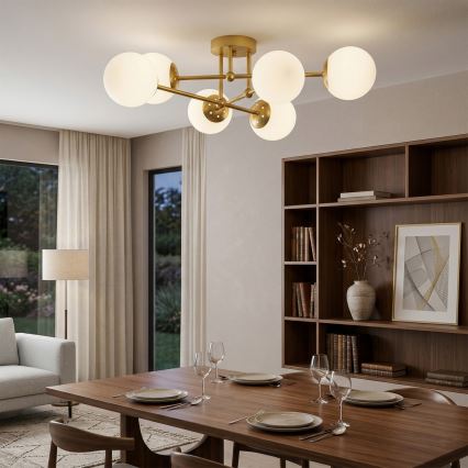 Brilagi - Opbouwkroonluchter MALIVA 6xE14/15W/230V goudkleurig/wit