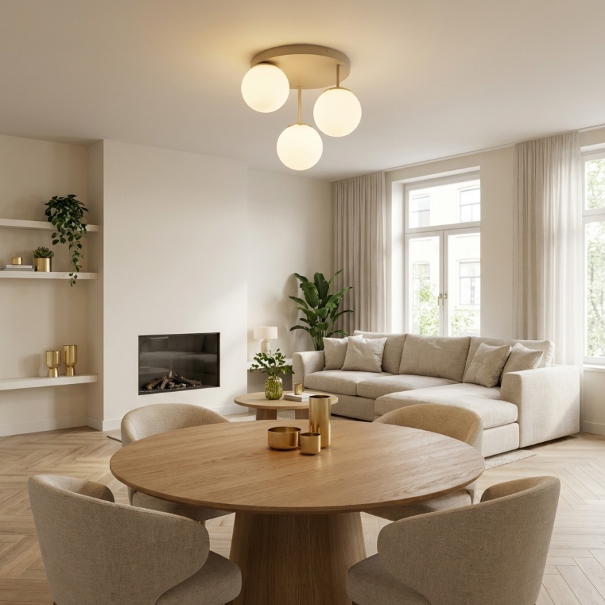 Brilagi - Opbouwkroonluchter MILO ECRU 3xE27/60W/230V beige/goud