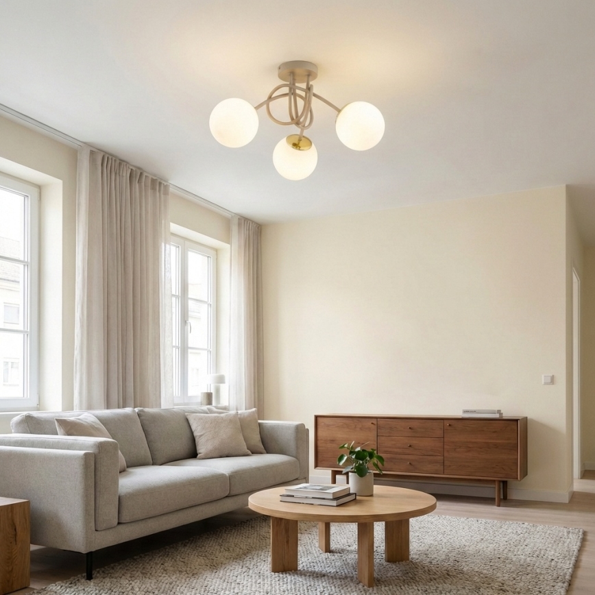 Brilagi - Opbouwkroonluchter MILO ECRU 3xE27/60W/230V beige/goud