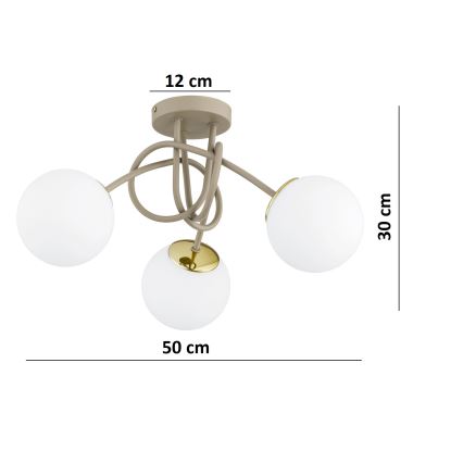Brilagi - Opbouwkroonluchter MILO ECRU 3xE27/60W/230V beige/goud