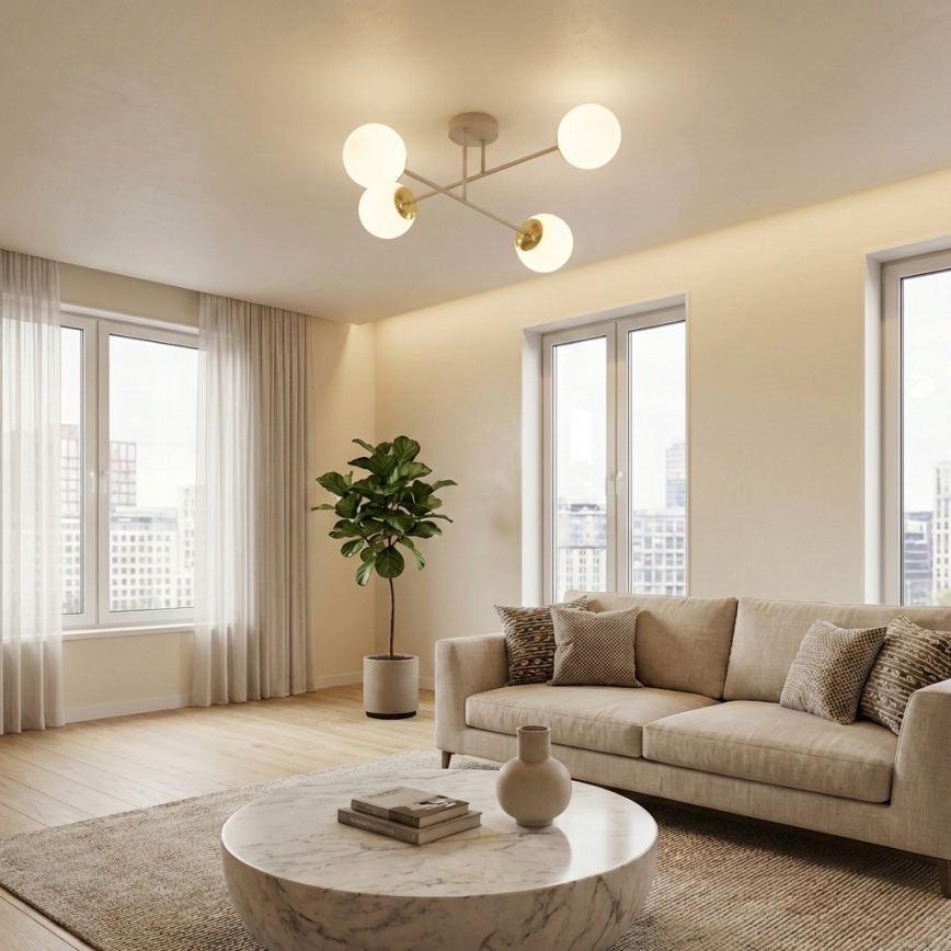 Brilagi - Opbouwkroonluchter MILO ECRU 4xE27/60W/230V beige/goud