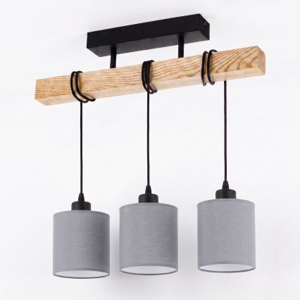 Brilagi - Opbouwkroonluchter NUBILA 3xE27/60W/230V dennenhout/lichtgrijs