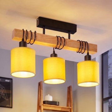 Brilagi - Opbouwkroonluchter NUBILA 3xE27/60W/230V grenen/geel