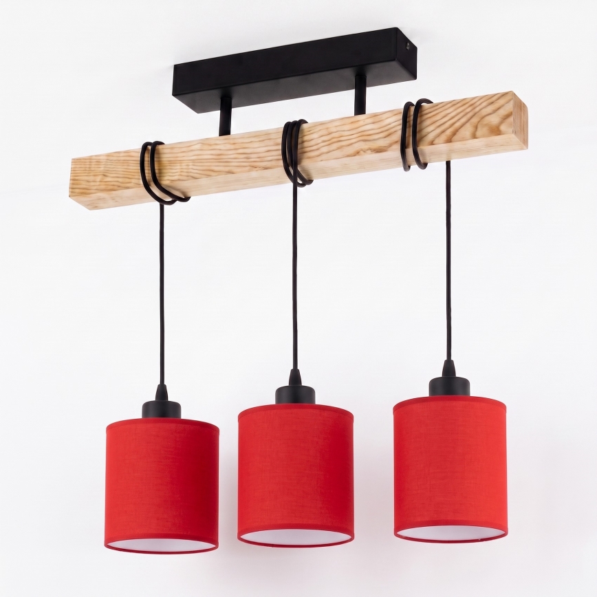 Brilagi - Opbouwkroonluchter NUBILA 3xE27/60W/230V grenen/rood