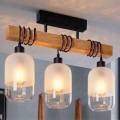 Brilagi - Opbouwkroonluchter WOOD GLASS 3xE27/60W/230V dennen/zwart/wit