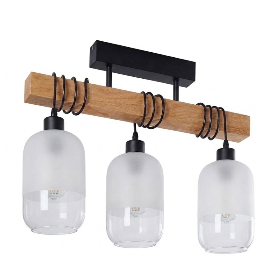 BRILAGI - Opbouwkroonluchter WOOD GLASS 3xE27/60W/230V dennen/zwart/wit