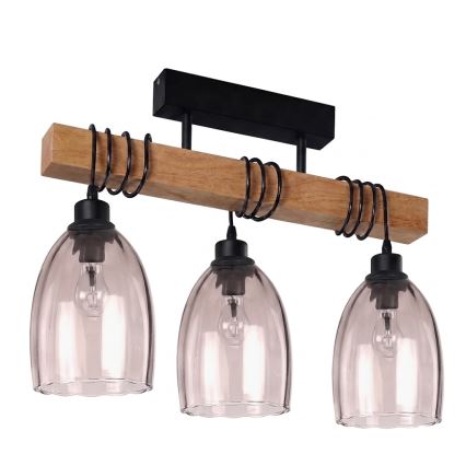 Brilagi - Opbouwkroonluchter WOOD GLASS 3xE27/60W/230V grenen/zwart/rookbeige