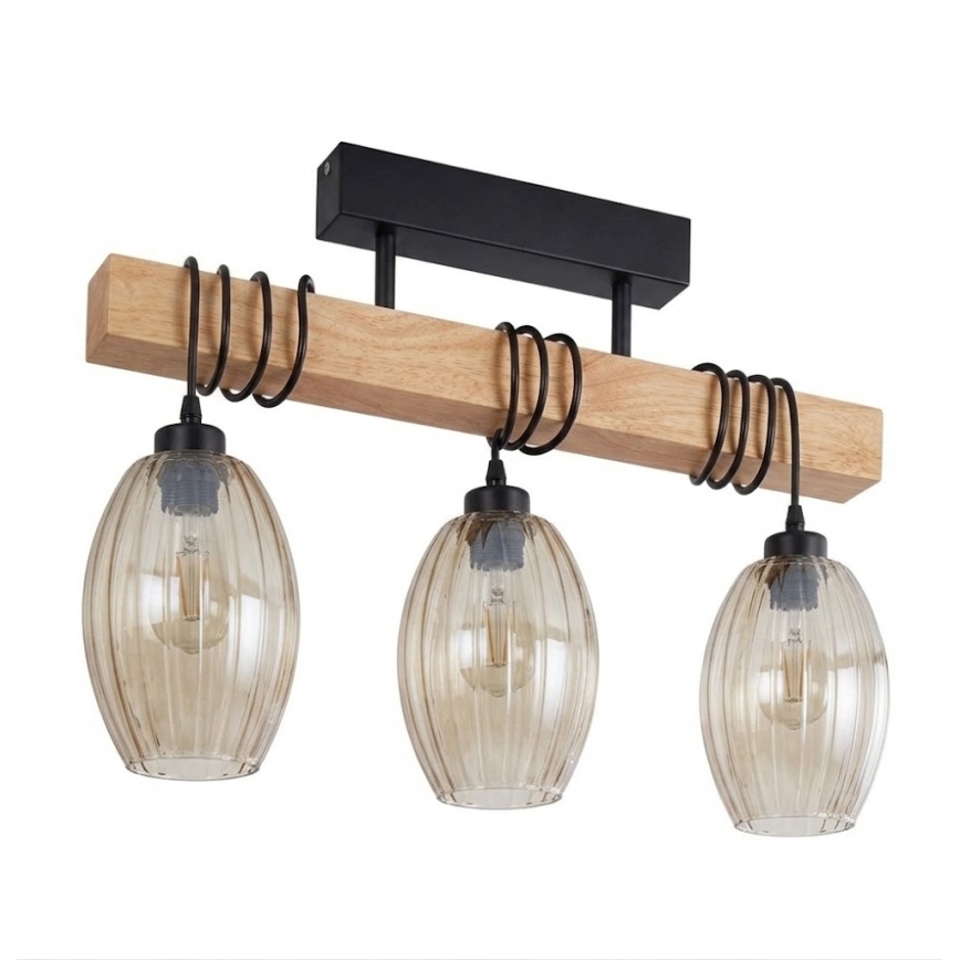 Brilagi - Opbouwlamp WOOD GLASS 3xE27/60W/230V dennen/zwart/rookbeige