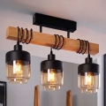 Brilagi - Opbouwkroonluchter WOOD GLASS 3xE27/60W/230V grenen/zwart/rookbruin