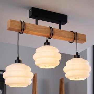 Brilagi - Opbouwlamp WOOD GLASS 3xE27/60W/230V grenen/zwart/wit