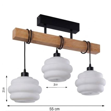 Brilagi - Opbouwlamp WOOD GLASS 3xE27/60W/230V grenen/zwart/wit