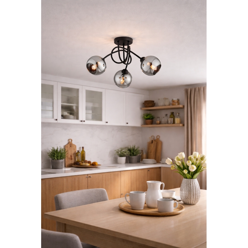 Brilagi - Opbouwplafondlamp 3xE27/60W/230V zwart/rookgrijs