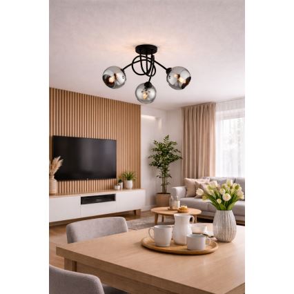 Brilagi - Opbouwplafondlamp 3xE27/60W/230V zwart/rookgrijs