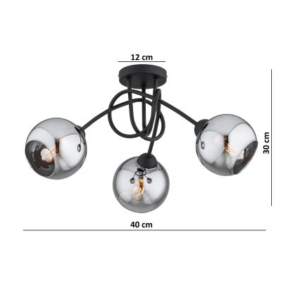 Brilagi - Opbouwplafondlamp 3xE27/60W/230V zwart/rookgrijs