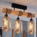 Brilagi - Opbouwplafondlamp WOOD GLASS 3xE27/60W/230V dennen/zwart/rookbruin