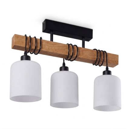 Brilagi - Opbouwplafondlamp WOOD GLASS 3xE27/60W/230V grenen/zwart/wit