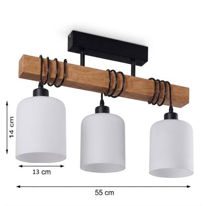 Brilagi - Opbouwplafondlamp WOOD GLASS 3xE27/60W/230V grenen/zwart/wit
