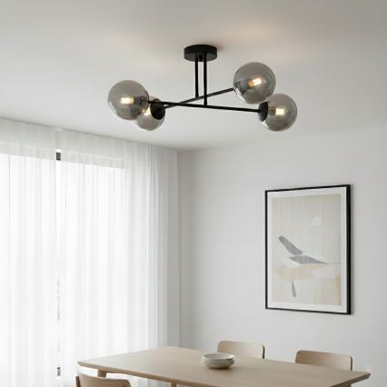 Brilagi - Opbouwplafonnière MALIVA 4xE14/15W/230V zwart/rookglas