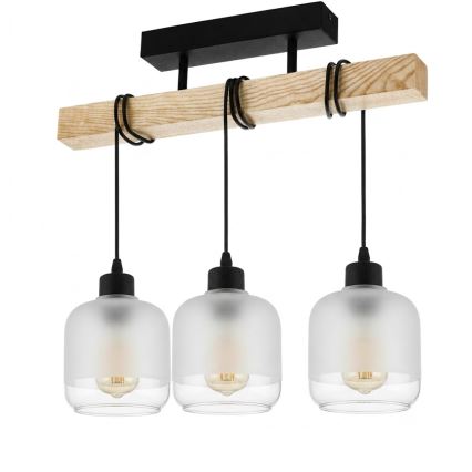 Brilagi - Opbouwplafonnière WOOD GLASS 3xE27/60W/230V grenen/zwart/wit