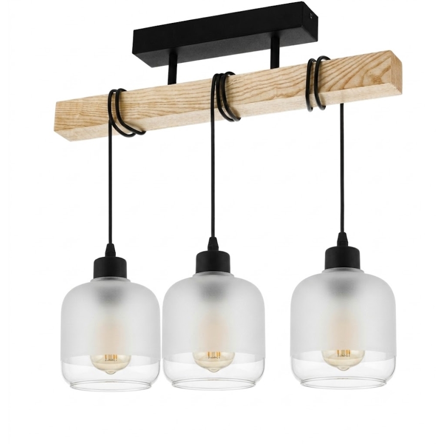 Brilagi - Opbouwplafonnière WOOD GLASS 3xE27/60W/230V grenen/zwart/wit